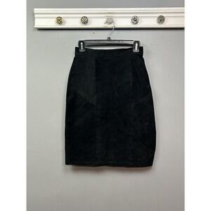 VINTAGE Tango Skirt Womens 7/8 Black Leather Pencil Dot Texture Back Zip Lined